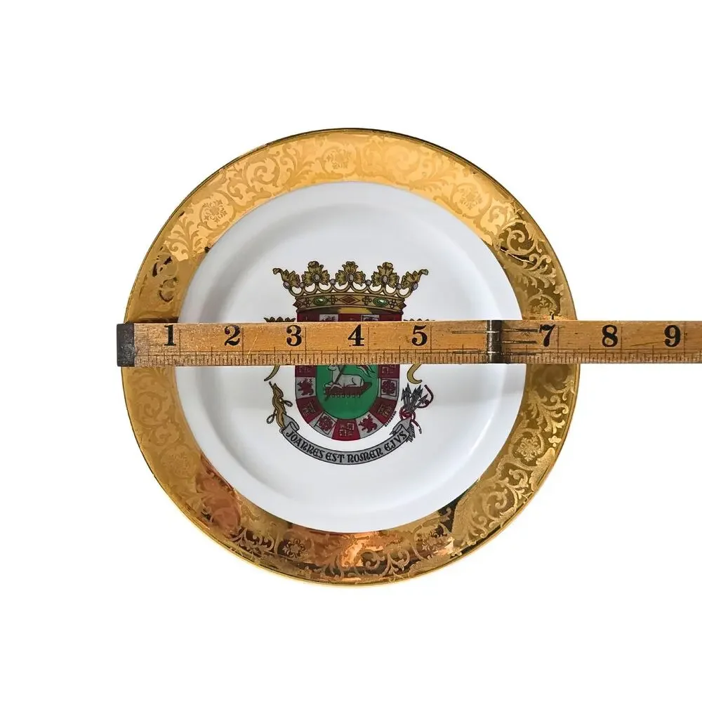 Olivenza Spain City Crest Plate with Gold Border Tharaud Limoges Made in France